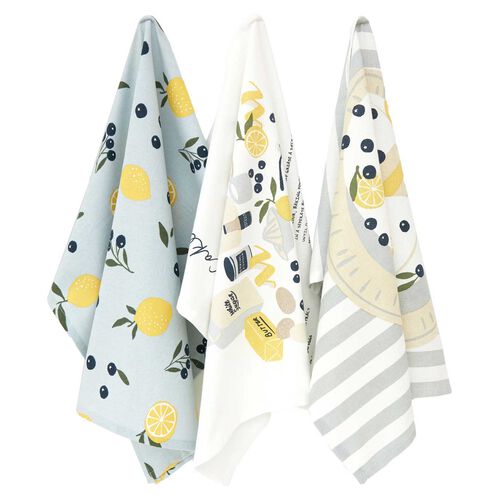 Wallace Cotton Lemon Dreams Tea Towel Set Of 3